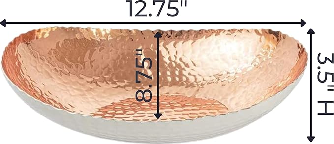 Monarch Abode Hand Hammered Decorative Bowl for Home Decor, 12.75-Inch White and Copper Plated – Key Bowl for Entryway Table, Catch All, Decorative Fruit Basin, Key Holder, Bowls for Home Decor
