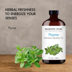 Majestic Pure Thyme Essential Oil with Glass Dropper - Huge 4 Fl Oz - 100% Pure and Natural Thyme Oil - Premium Grade Essential Oils for Diffuser, Aromatherapy, Soap and Candle Making