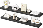 HOOBRO Floating Shelves for Wall, Wall Mounted Shelf Set of 2, 47.2" Hanging Shelf with Invisible Brackets, for Wall in Bathroom, Bedroom, Toilet, Kitchen, Living Room, Office, Black BK120BJP201