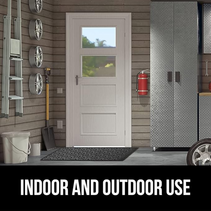 GORILLA GRIP 100% Waterproof All-Season WeatherMax Doormat, 47x35, US Designed Natural Rubber, Stain and Fade Resistant, Low Profile Indoor Outdoor Door Mats, Easy Clean Patio Mat, Slate Geometric