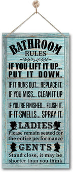 Rustic Western Bathroom Decor - Funny Wall Signs, Farmhouse Country Rules Wall Decor C1