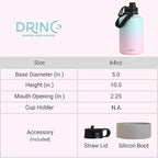 DRINCO Stainless Steel Water Bottle Spout Lid Vacuum Insulated Double Wall Water Bottle Wide Mouth (64oz 40oz 32oz 22oz 18oz 14oz) Leak Proof Keep Cold Sport Camping Hiking (64 oz, 64oz Macaron)