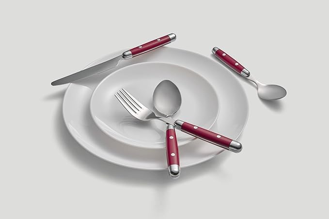 Cambridge 07216CBWD32R Jubilee Red 16-Piece Flatware Set, Thick Handles