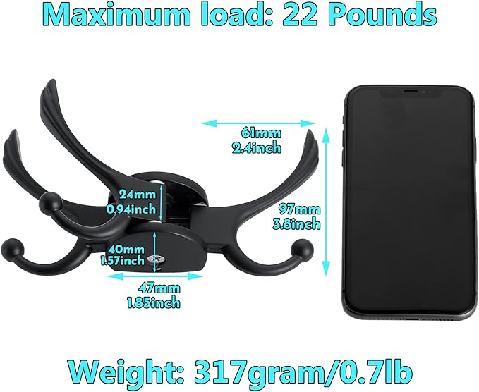 Heavy Duty Swivel Coat Hook Space Saving Towel Rope Hook Wall Mount Triple Swing Arms for RV Bathroom Kitchen Garage,Matt Black