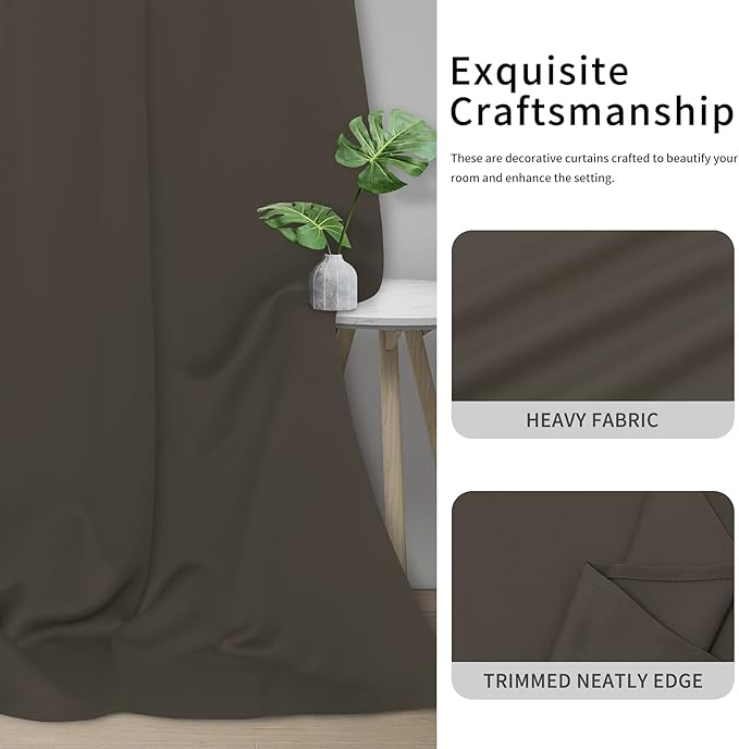 Easy-Going Blackout Curtains for Bedroom, Solid Thermal Insulated Grommet and Noise Reduction Window Drapes, Room Darkening Curtains for Living Room, 2 Panels(42x72 in, Taupe)