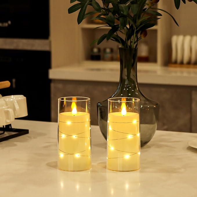 Aignis Flickering Flameless Candles Battery Operated Candles LED Candles with Remote Timer for Home/Wedding/Birthday/Holiday Decor ，Ivory White 3D Flame Set of 2 (D3 xH6 6")