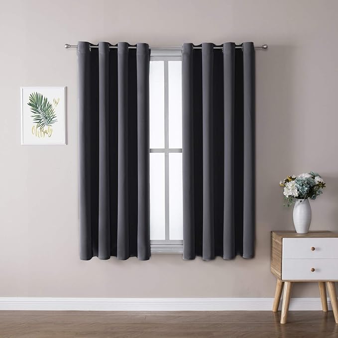 ChrisDowa Grommet Room Darkening Curtains for Bedroom and Living Room - 2 Panels Set Thermal Insulated Blackout Curtains (Dark Grey, 52W x 54L)