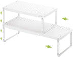 Expandable Cabinet Organizer Shelf With Adjustable Height, Stackable Kitchen Countertop Organizer Rack, Adjustable Shelf Riser For Kitchen Counter, Pantry, Cupboard, Desk, Tabletop