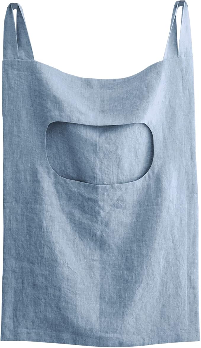 Amazhiyu 100% Linen Door Hanging Laundry Hamper Bag, 19x27 Inches, Steel Blue