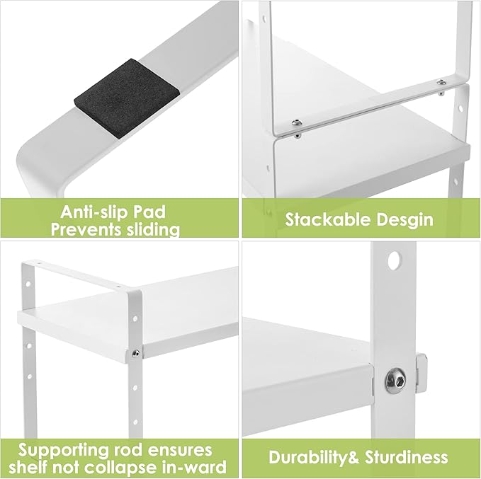 Expandable Cabinet Shelf Organizer Rack, Stackable Kitchen Counter Storage Shelves Stand, Adjustable Height Pantry Shelf Spice Rack (White, 1 Pack)