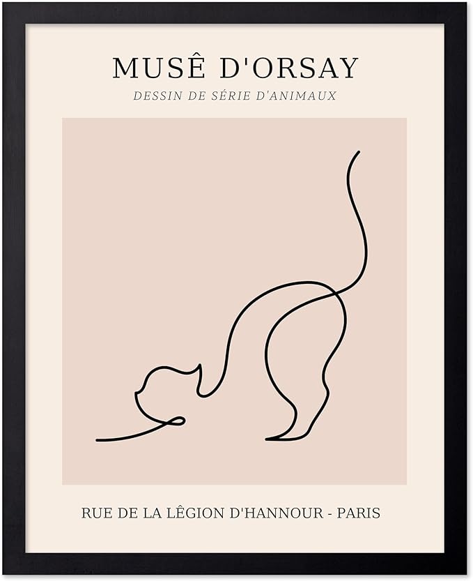 Poster Master Vintage Poster - Retro One Line Cat Drawing Print - Cat Art - Minimal Gift for Men, Women, Animal Lover - Abstract Wall Decor for Home, Office, Bedroom, 18x24 Unframed Wall Art