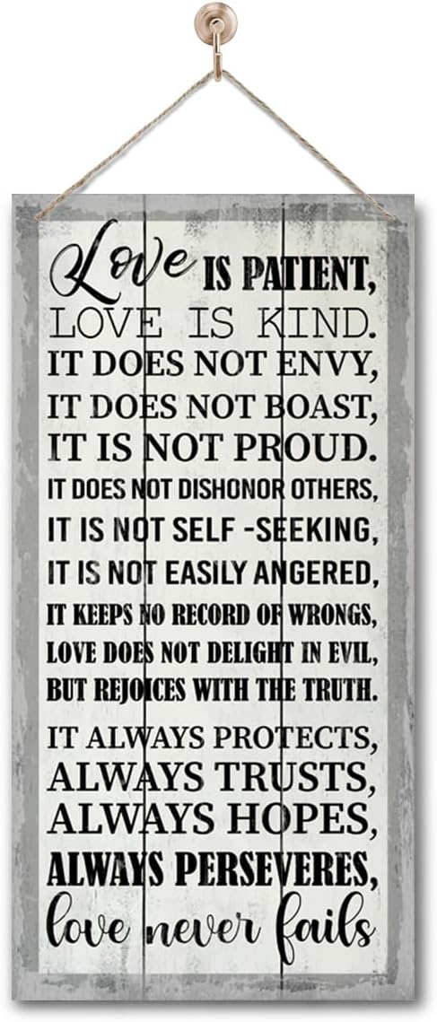 1 Corinthians 13:4-8 Inspirational Hanging Wood Decor Sign, Printed Wood Sign, Love is Patient, Love is Kind Quote, Hanging Bible Verses Woods Wall Signs, Rustic Home Decor Signs, Christian Gift J1