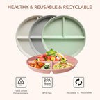greenandlife 10 Inch 4PCS Unbreakable Portion Control Plates, Divided Plates for Kids Adults, Dishwasher & Microwave Safe Compartment Plate, Lightweight Reusable Wheat Straw Plate, BPA Free