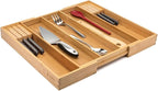 Purawood Kitchen Drawer Organizer with Knife Blocks - Utensil Drawer Organizer for Kitchen, Cutlery Tray & Silverware Organizer, 3-5 Slots - Bamboo Organizer for Utensils & Flatware (Natural)