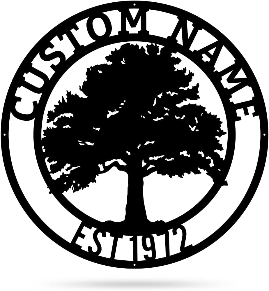 RealSteel, Tree of Life, Oak Tree Family Monogram, Custom Metal Signs, Personalized Wall Art, Split Letter Monogram, Metal Wall Decor, Last Name Sign, Family Name Sign, Dad Gift, Outdoor Garden Decor