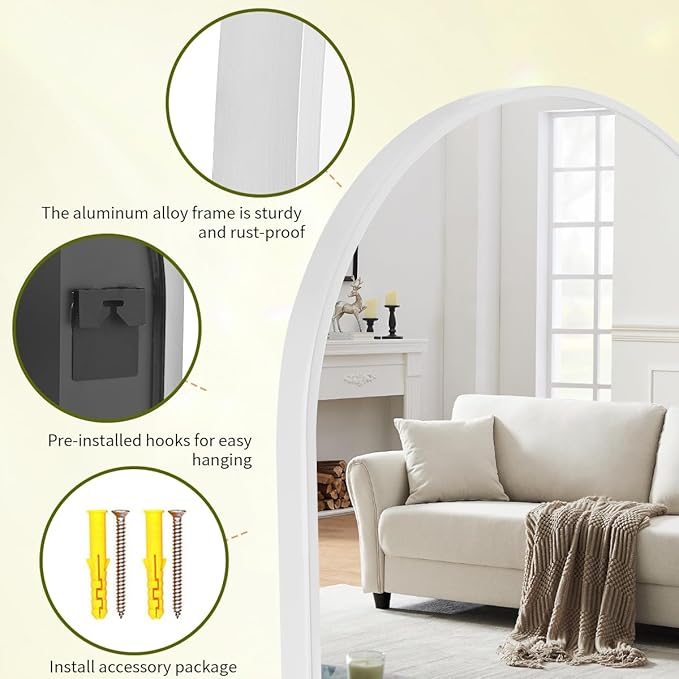 BEAUTYPEAK 26"x38" Arch Bathroom Mirror, Wall Mounted Vanity Metal Frame Mirror for Bedroom, Entryway, Living Room, Silver