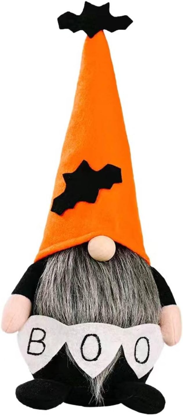 Halloween Gnomes Plush Decor,Witch Scandinavian Tomte Nisse Gnome Swedish Table Decorations Handmade Gnome Decoraion for Home,Orange