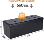 SUPER DEAL 43 Inch Folding Storage Ottoman Bench, Faux Leather Storage Chest Shoes Bench with Divider Padded Seat Couch Footrest for Bedroom Entryway, 660 lbs Capacity 43"x 15"x 15", Black