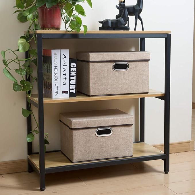 PRANDOM Collapsible Storage Cubes with Lids [1-Pack] Jute Fabric Foldable Storage Boxes Organizer Containers Baskets Bins with Cover for Home Bedroom Closet Office Nursery (14.9x9.8x9.8)