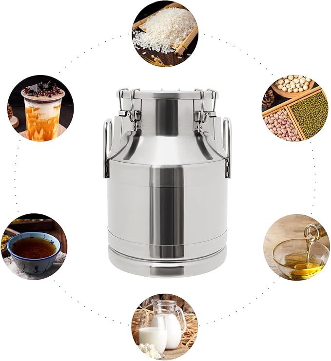 201 Food-Grade Stainless Steel Ice Bucket with Lid, 10L/2.64Gal Good Sealing Storage Canister Milk Bucket Milk Can for Coffee, Tea, Water, Milk, Soup