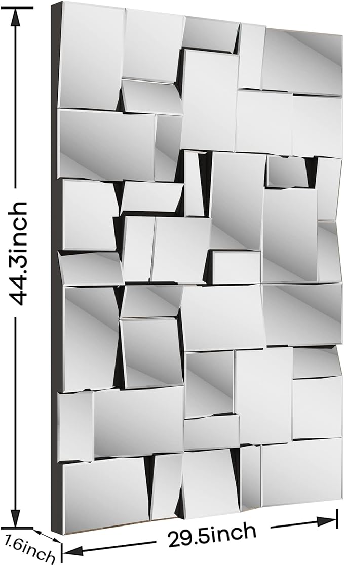 KOHROS Modern Geometric Irregular Mirror for Wall Decor 44" x 30" Decorative Mirror with Beveled Glass for Entryway Hallway Living Room Home Decor Horizontal or Vertical Hanging