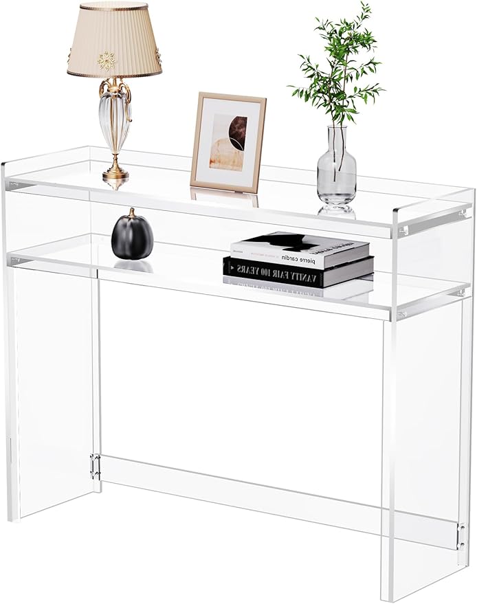 Acrylic Console Table, Entryway Table with Storage Shelves (1, 39.4 * 31.5 * 11.7) (Clear)