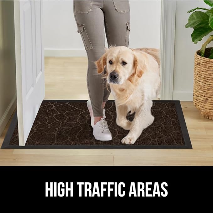 GORILLA GRIP 100% Waterproof All-Season WeatherMax Doormat, US Designed Natural Rubber, Stain and Fade Resistant, Low Profile Indoor Outdoor Door Mats, Easy Clean Patio Mat, 17x29, Dark Brown Pebble