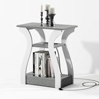 End Tables Living Room, Grey End Table with Charging Station, Grey Side Table, Nightstand for Bedroom, 3 Tier End Table with Storage Shelf for Living Room