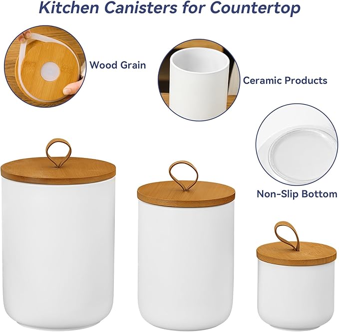 Ceramic Storage Jars, Modern Elegant Highly Polished Airtight Gorgeous Storage Canisters with Wooden Lid Small Food Stroage Jar for Kitchen Spice Tea Vanilla Sugar Coffee Beans (White trumpet)