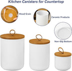 Ceramic Storage Jars, Modern Elegant Highly Polished Airtight Gorgeous Storage Canisters with Wooden Lid Small Food Stroage Jar for Kitchen Spice Tea Vanilla Sugar Coffee Beans (White medium)