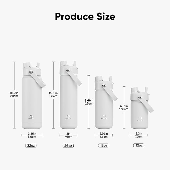 Insulated Water Bottle with Straw Stainless Steel Water Bottle, Leak-Proof, BPA-Free, Double Wall Vacuum Keeps Cold for 24 Hours for Sports, Travel, School (26 oz, Polar White)