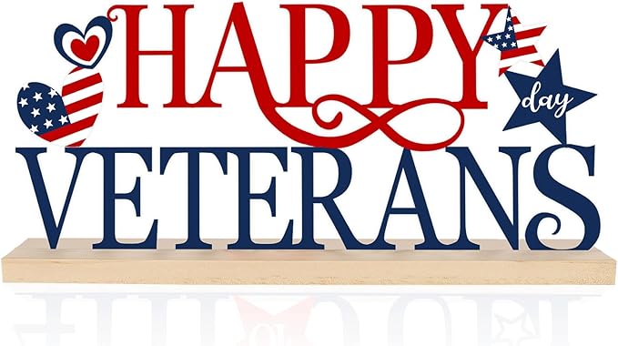 COCHIE Metal Happy Veterans Day Sign, Thank You Veteran Table Centerpieces Decorations for Home, Office, Shelf, Mantel, Indoor, Traditional Party Supplies Decor (Veterans)