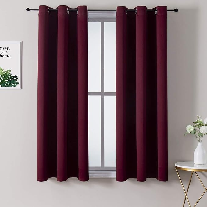 ChrisDowa Grommet Blackout Curtains for Bedroom and Living Room - 2 Panels Set Thermal Insulated Room Darkening Curtains (Burgundy Red, 38W x 54L)