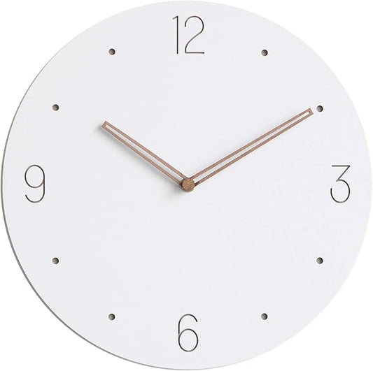Stephanie Imports Modern Minimalist Wood on White Silent Wall Clock