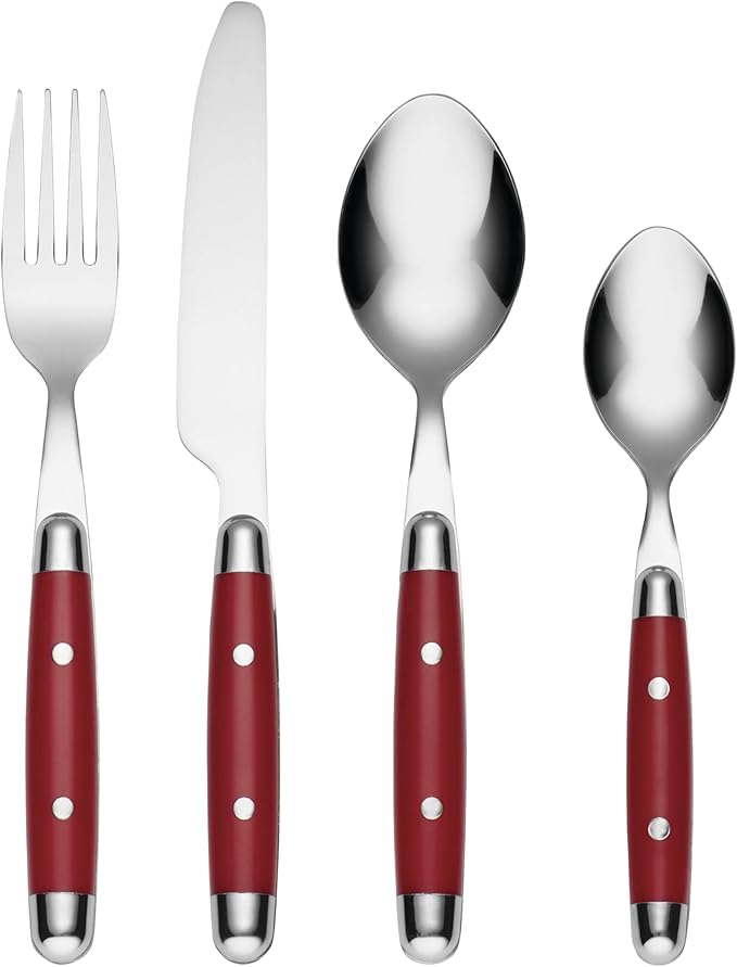 Cambridge 07216CBWD32R Jubilee Red 16-Piece Flatware Set, Thick Handles