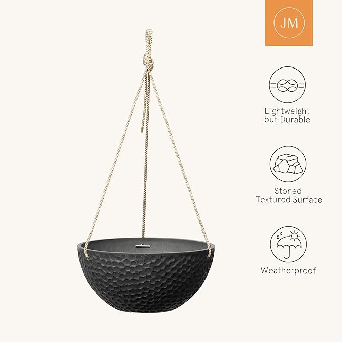 LA JOLIE MUSE Hanging Planters for Indoor Plants, Medium Hanging Planters with Drain Holes, Outdoor Hanging Flower Pots, Matte Black, Honeycomb (10 Inch, Set of 2)