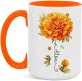Unique Marigold Themed Ceramic Mug, Personalized Name Flower Accent Cup, Lovely Floral Coffee Mug 11oz 15oz, Custom Ceramic Mug For Flower Lover, Customized Marigold Decorative Cup