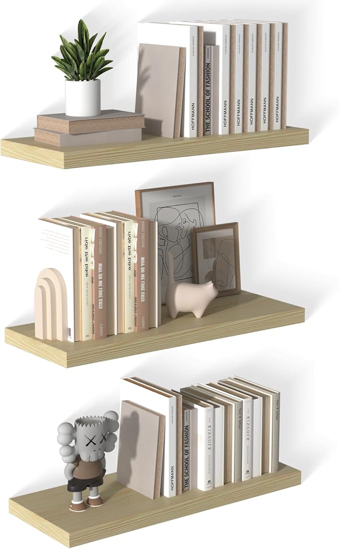 12 Inch Deep Floating Shelves for Wall 3 Pack Floating Shelves Large Storage Space Wall Mount Shelf for Living Room Kitchen Bathroom 30" W x 12" D x 1.2" H Oak