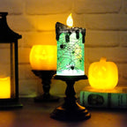 Eldnacele Halloween Snow Globe Candles Lighted Lamp, Battery Operated Spooky Spinning Water Glittering Tornado Candle Flameless Candles Table Centerpiece for Halloween Decoration Indoor(Spider)