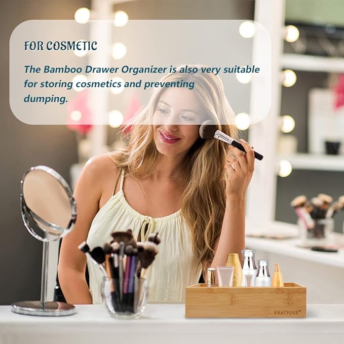 Bamboo Drawer Organizer - Kitchen Utensil Organizer Silverware Tray Cutlery Holder，Office Desk Supplies and Accessories (12x5.9x2.6 inch)