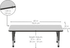 FDP Rectangle Activity School and Classroom Kids Table (24 x 60 inch), Chunky Toddler Legs, Adjustable Height 15-24 inches - Gray Top and Black Edge