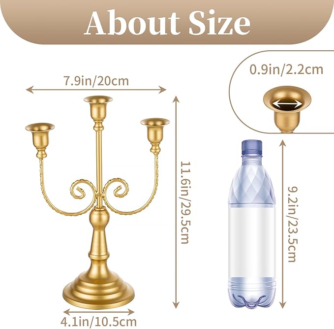 Sziqiqi Gold Taper Candle Holder for Centerpiece - 3-stem Candlesticks Holder for Wedding Table Centerpieces Metal Candle Stick Holders for Fireplace Mantle 2pcs