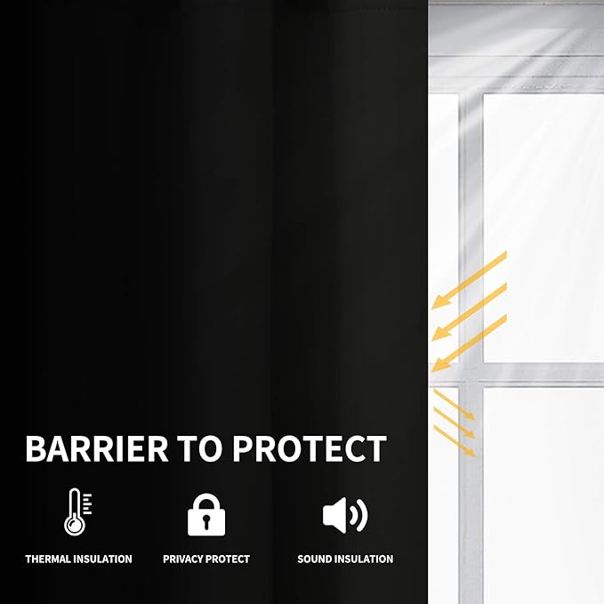 Easy-Going Blackout Curtains for Bedroom, Solid Thermal Insulated Grommet and Noise Reduction Window Drapes, Room Darkening Curtains for Living Room, 2 Panels (52x63 in,Black)