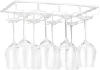 Wine Glass Rack Under Cabinet - Stemware Holder Metal Wine Glass Organizer Glasses Storage Hanger for Bar Kitchen Brown 4 Rows White