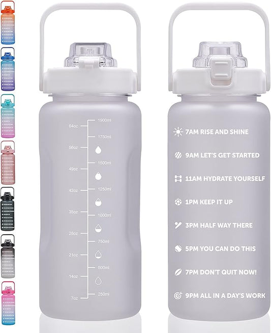 64oz,100oz,128oz Large Motivational Water Bottle with Time Marker, Leakproof & BPA Free Half Gallon Big Water Bottle with Straw Handle Tritan Frosted Water Jug for Gym,Fitness,Outdoor Sports