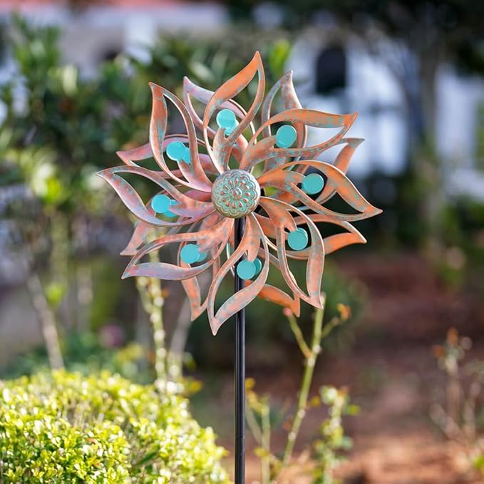 Viveta Metal Wind Spinners Outdoor,Vintage Kinetic Wind Spinner Garden Pinwheels with Metal Stake for Patio,Lawn,Garden,59 * 13.4 Inch