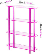Clear Bookshelf, Acrylic Bookcase with Open Book Shelf Console Table for Entryway Office (4 Tier Pink)