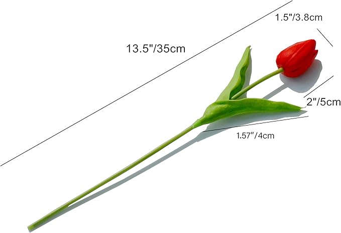 Mandy's Artificial Tulips 20 Stems Red PU Faux Flowers for Wedding Home Decor 13.5 Inch