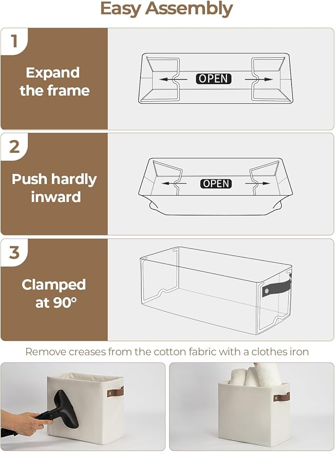 StorageWorks Narrow Storage Bins, Small Basket for Closet and Shelves, Rectangular Fabric Organizer with Handles, Toilet Paper Storage, Beige, 2-Pack