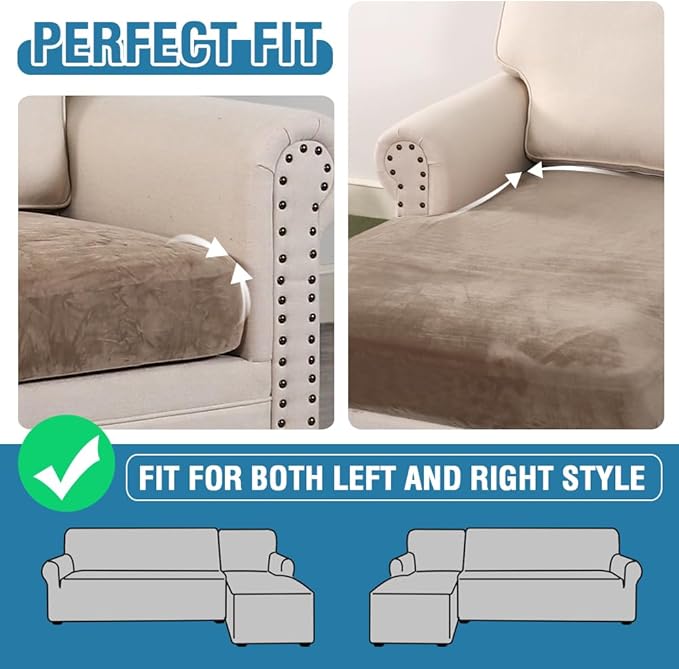 H.VERSAILTEX Velvet Stretch Sectional Couch Covers 4 Pieces Sofa Seat Cushion Covers L Shape Separate Cushion Couch Cover for Both Left/Right Sectional Couch (Large Sofa 3 Seater + 1 Chaise, Taupe)